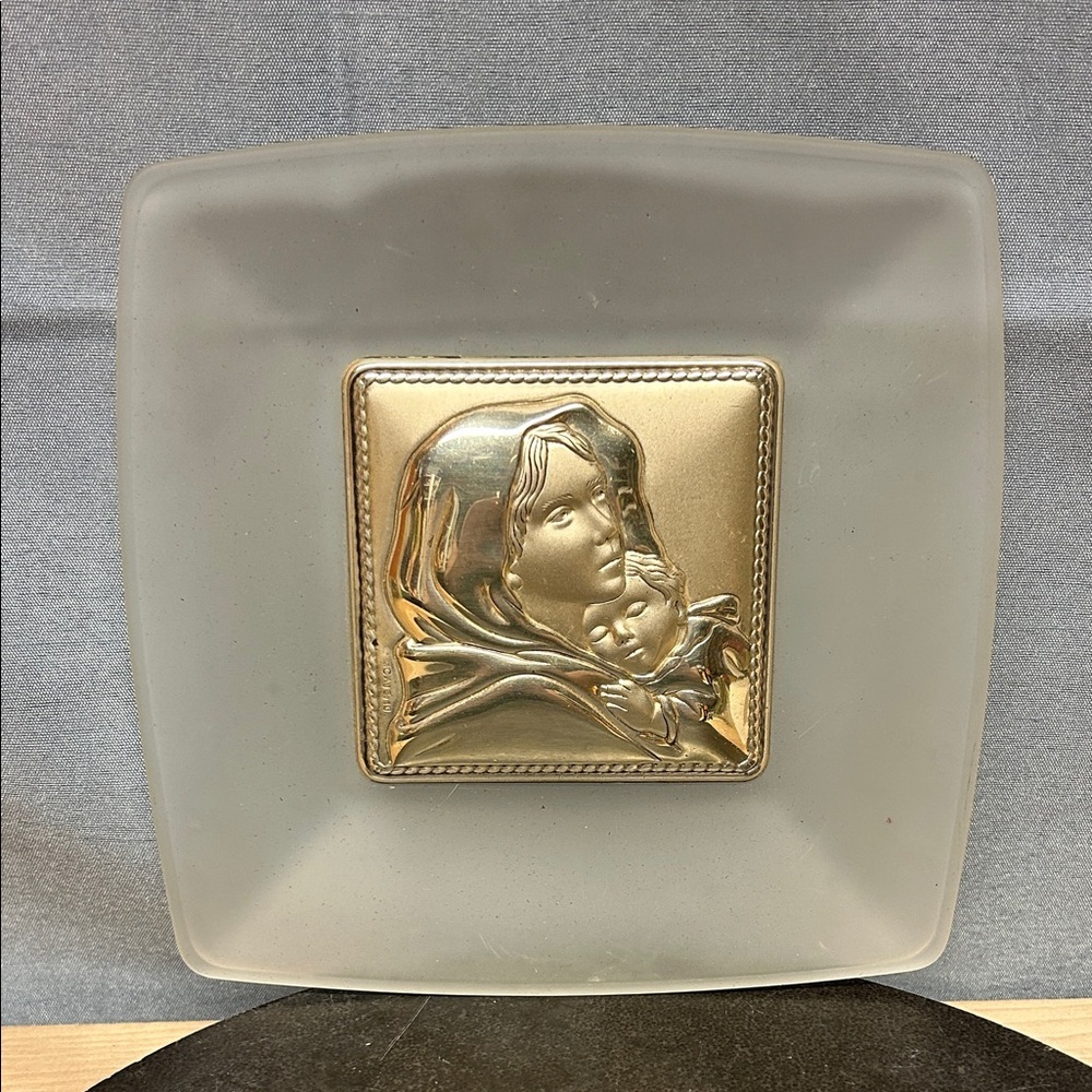 Frosted Glass Plate with Gold Relief mother and child